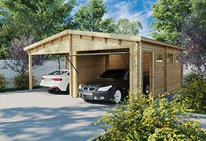 Wooden garage with carport