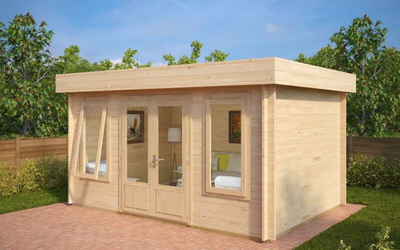 Garden office room 4x3m, flat roof, 44mm wall thickness