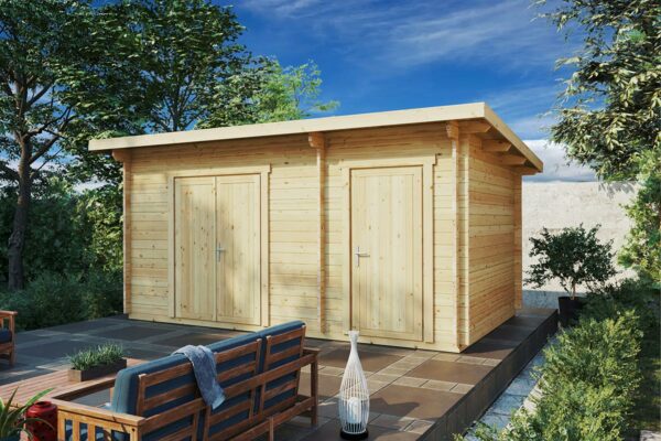 Large double garden shed 5x3m, pent roof, 44mm wall thickness, with shed