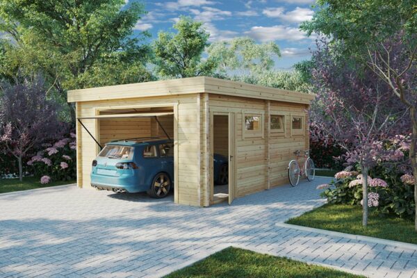 Large wooden garage 4x6m, flat roof, 70mm wall thickness