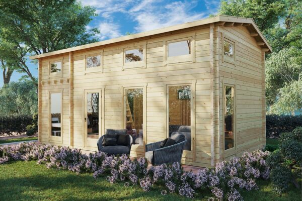 Log house with sleeping loft 7x4m, apex roof, 70mm wall thickness, bedroom/loft