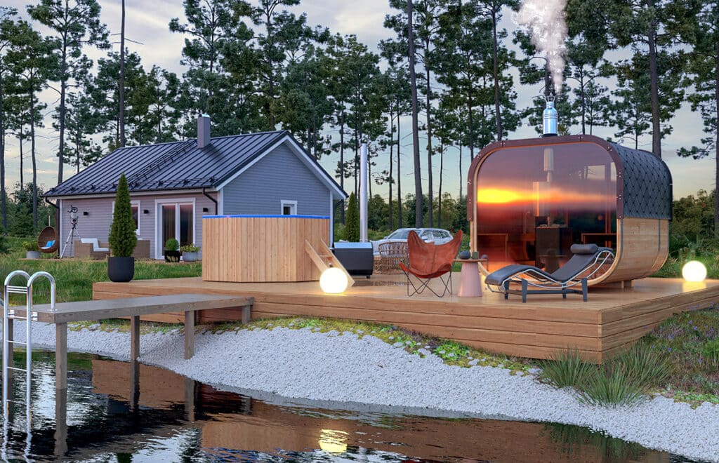 Modern smal barrel sauna, 40mm wall thickness