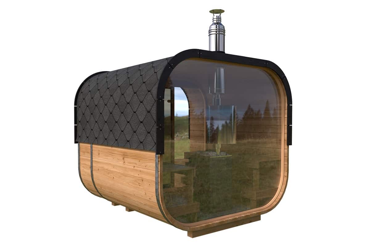 Modern smal barrel sauna, 40mm wall thickness