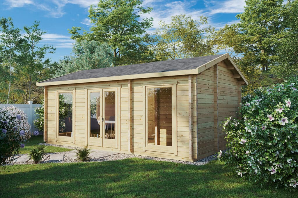 One bedroom log cabin 6x4m, apex roof, 70mm wall thickness, bedroom/loft