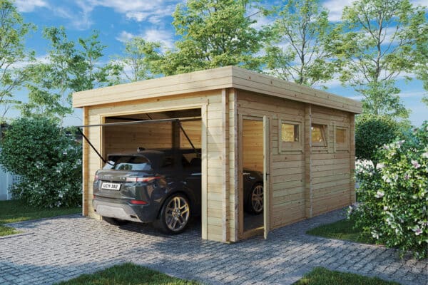Small wooden garage 3x6m, flat roof, 70mm wall thickness