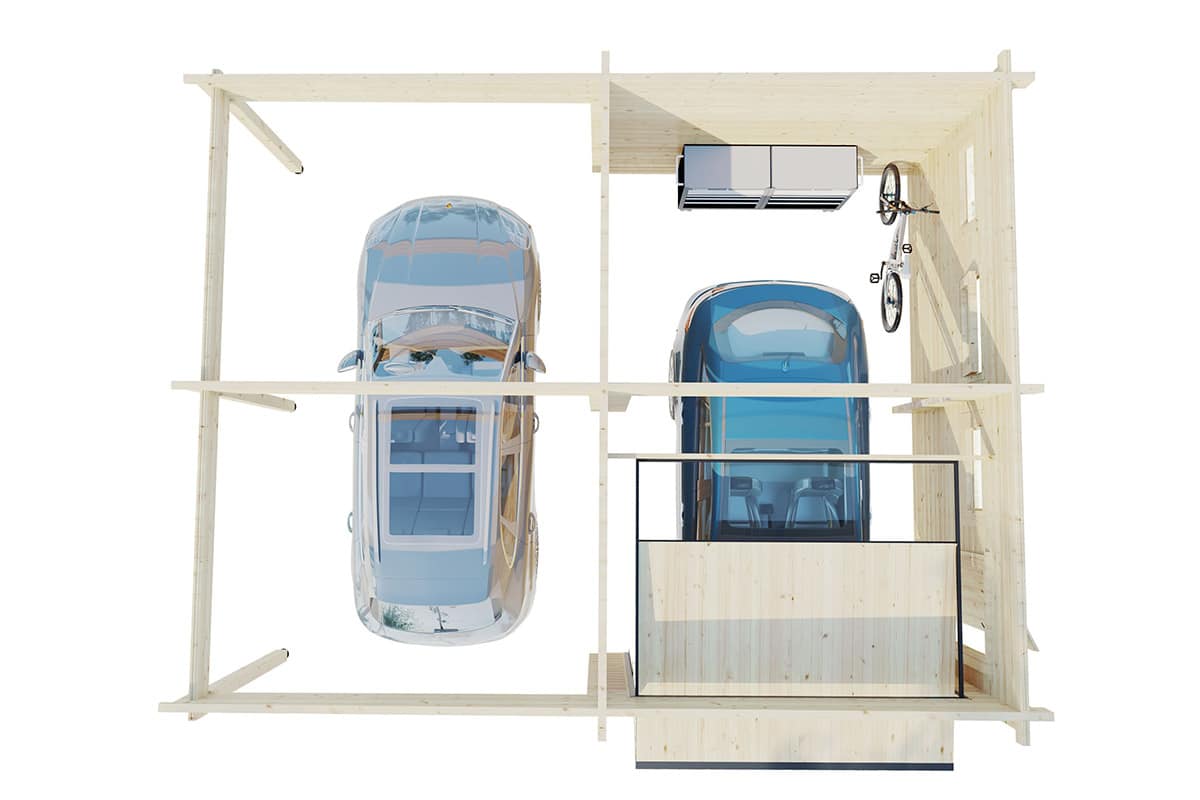 Wooden garage with carport 