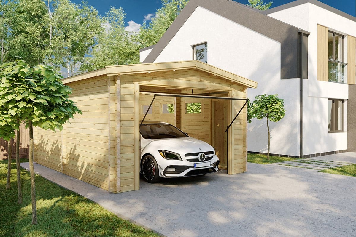 Wooden garage with up and over door 