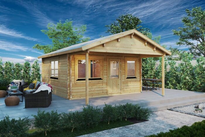 Garden house with WC, canopy and side shed
