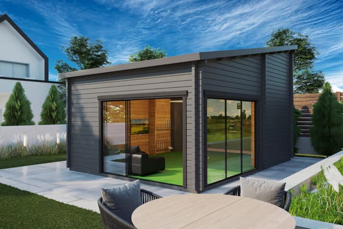 Garden room for golf simulator - painted grey