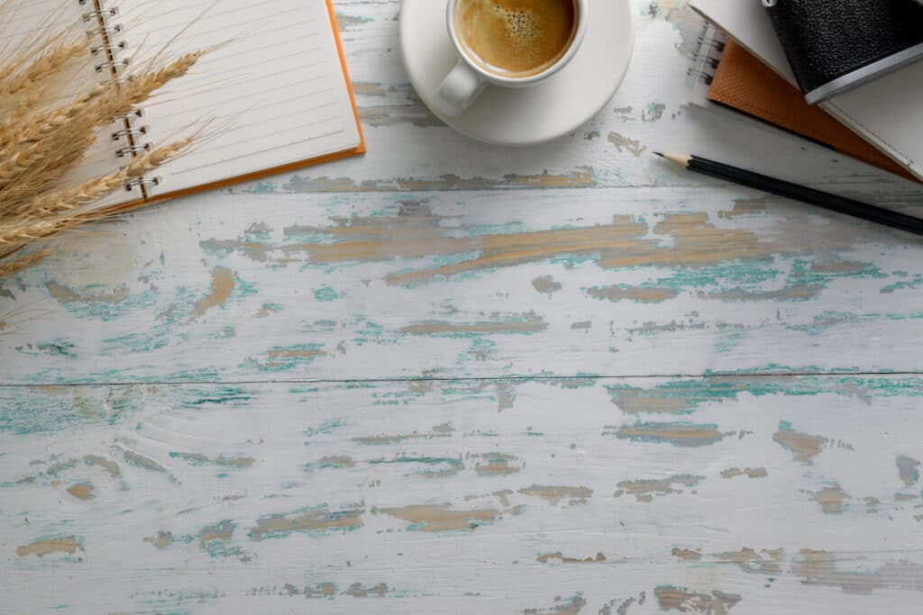 rustic workdesk top view
