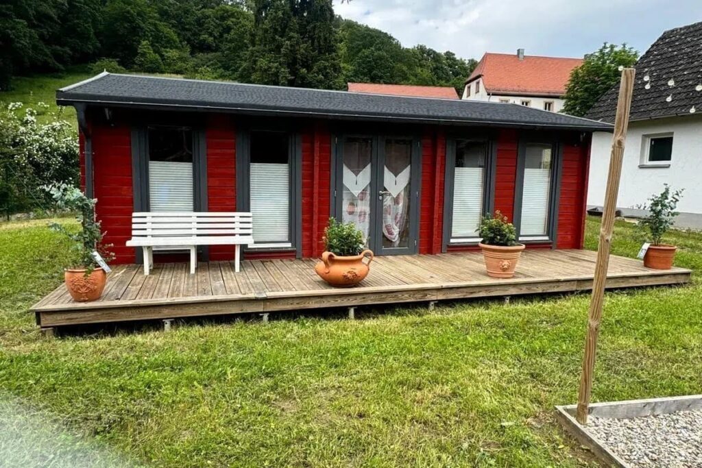 red coloured summer house