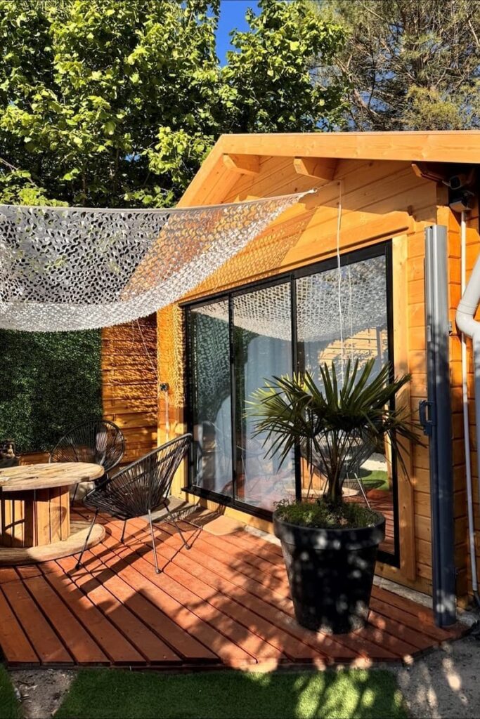 warm toned wooden summerhouse