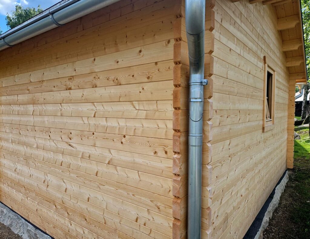 gutter on a wooden shed