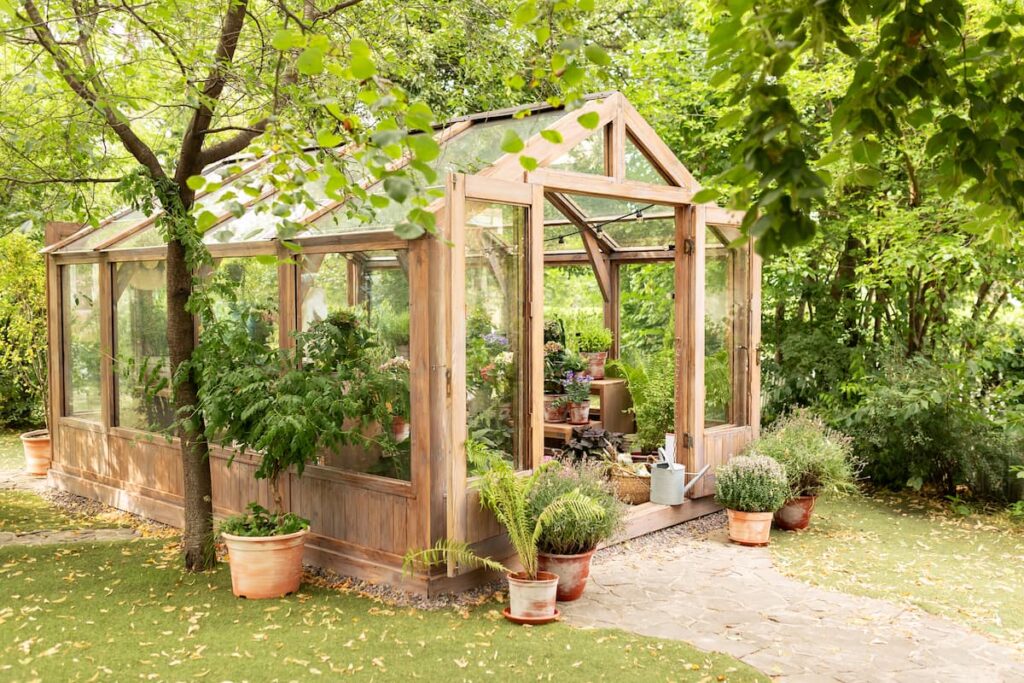 vintage glasshouse with chair