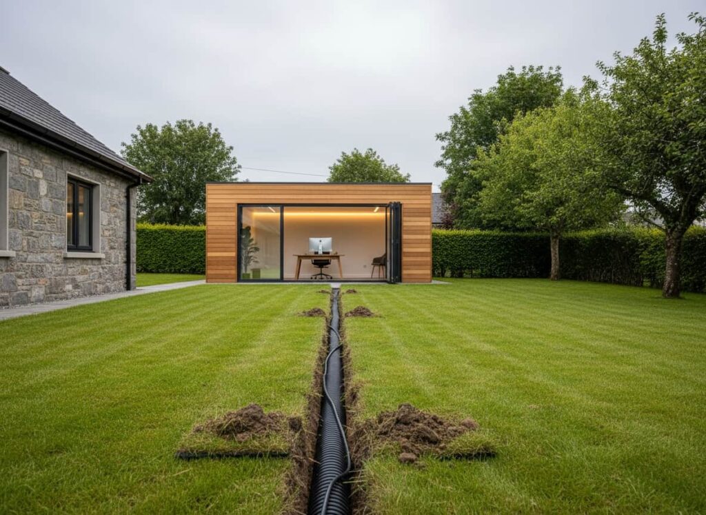 Electric cable trench to garden office