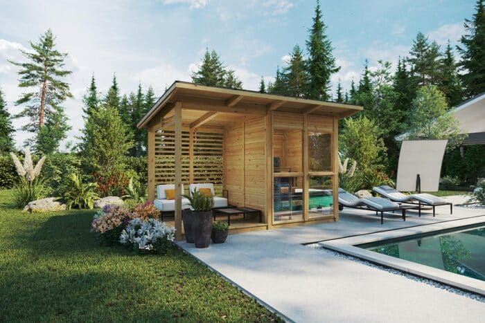 Outdoor sauna with veranda "Felix" | G0413 Small outdoor sauna with porch