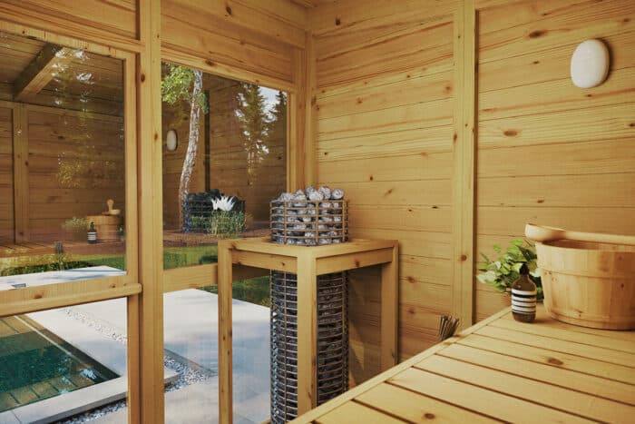 Outdoor sauna with veranda "Felix" | G0413 Small outdoor sauna with porch