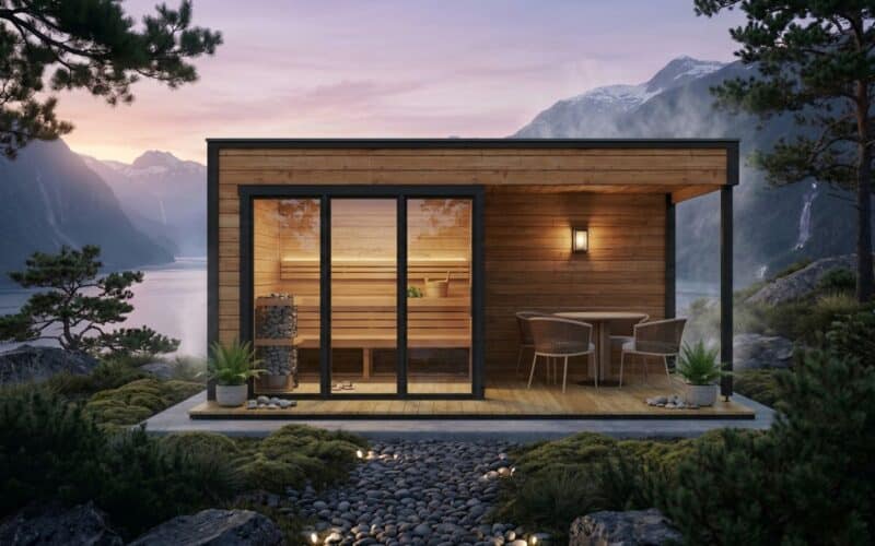 Modern Outdoor Sauna With Veranda "Nord" | G0424 | Fjord Series
