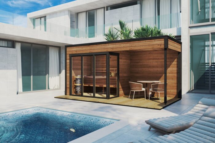 Modern Outdoor Sauna With Veranda "Nord" | G0424 | Fjord Series