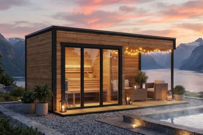 Modern Outdoor Sauna With Veranda "Nord" | G0424 | Fjord Series