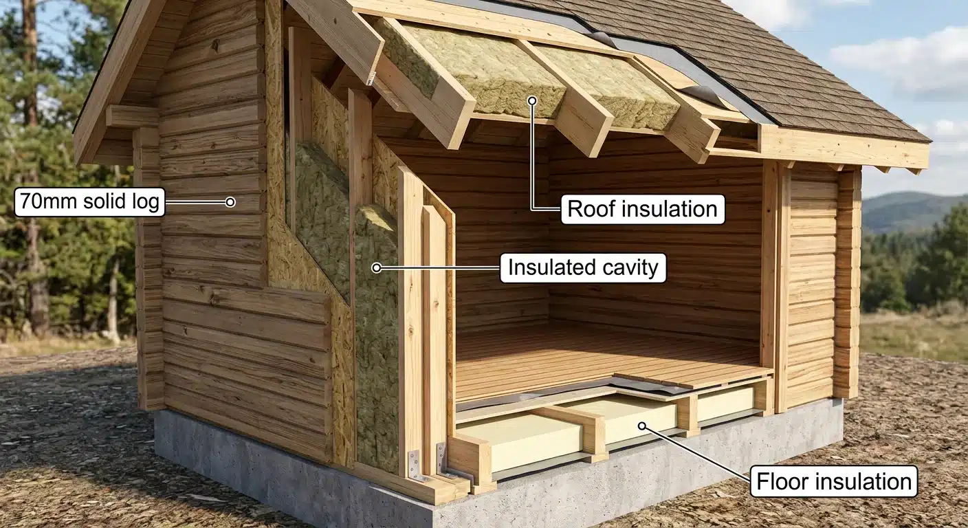 Log cabin insulation cutaway