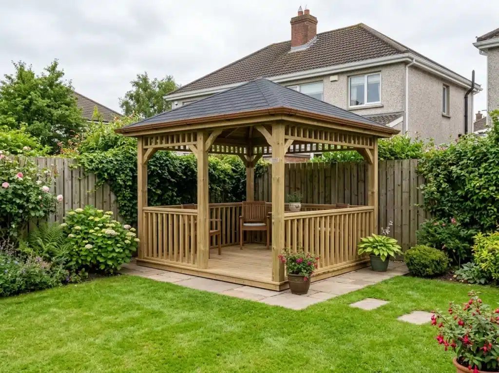 Finished wooden garden gazebo