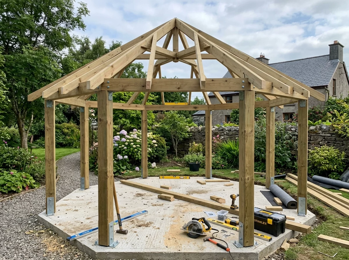 Gazebo frame under construction