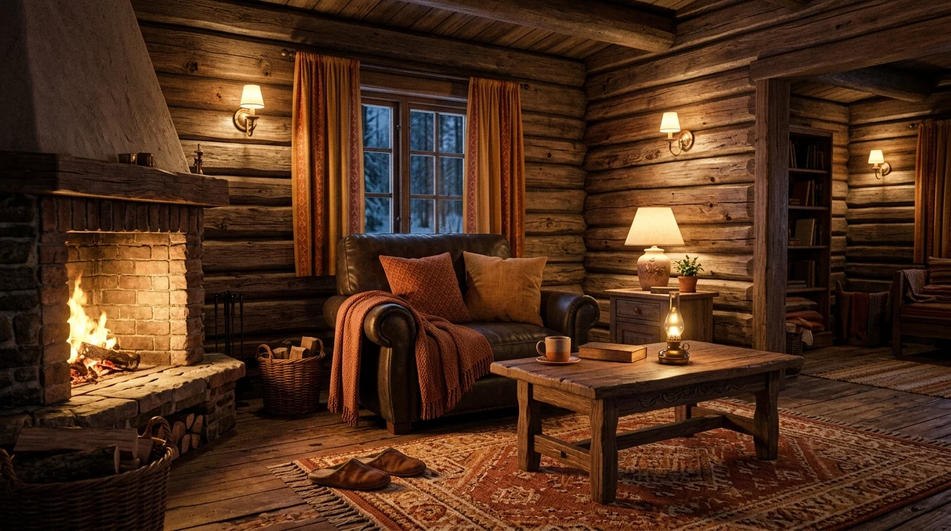 Earthy terracotta cabin room
