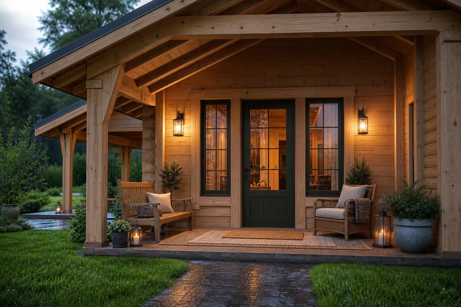 Welcoming log cabin porch