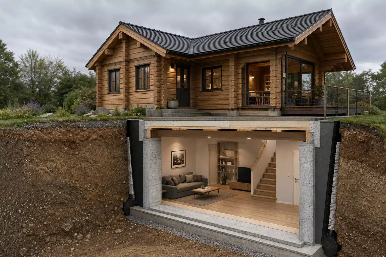 Finished log cabin basement