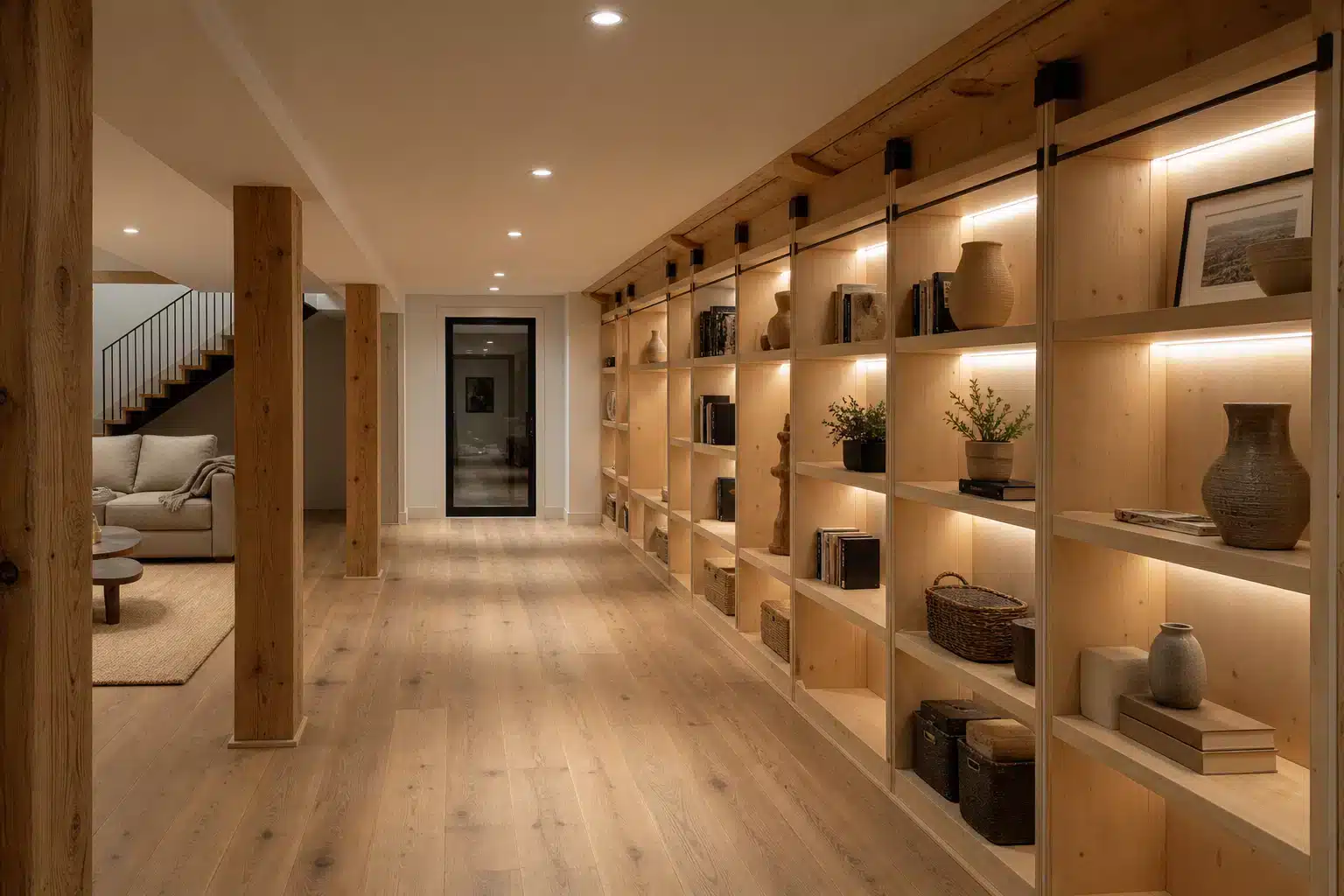 Timber basement storage wall