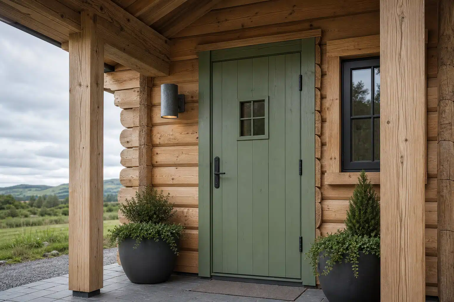 Modern rustic cabin entrance