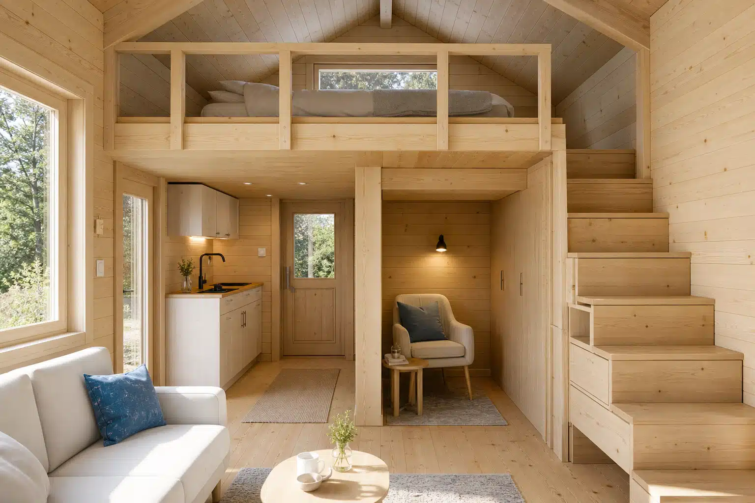 Compact cabin sleeping loft
