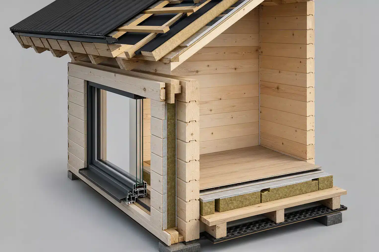 Insulated timber cabin structure