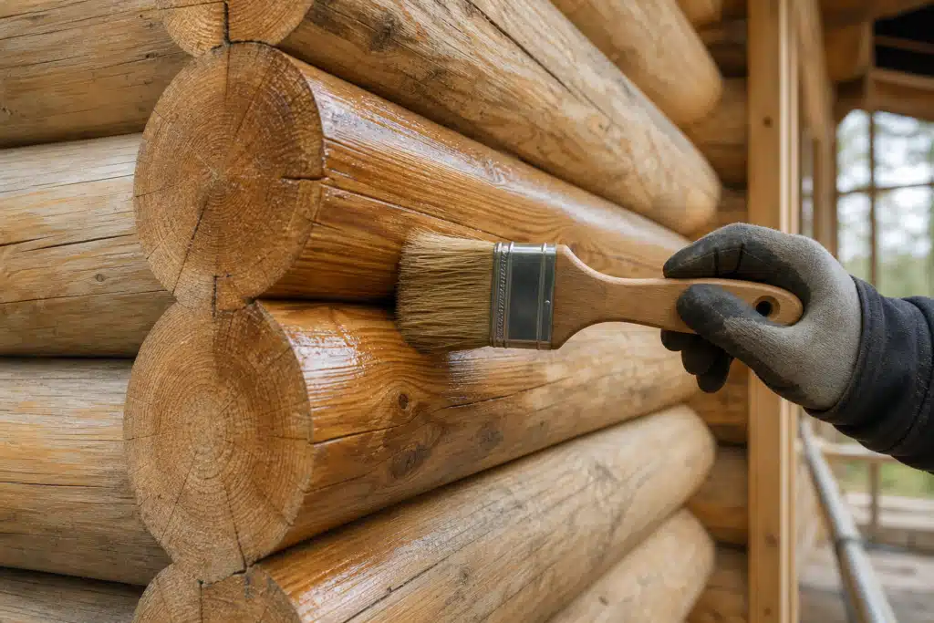 Applying log cabin preserver