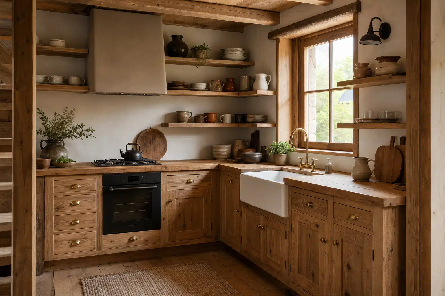 Rustic compact cabin kitchenette