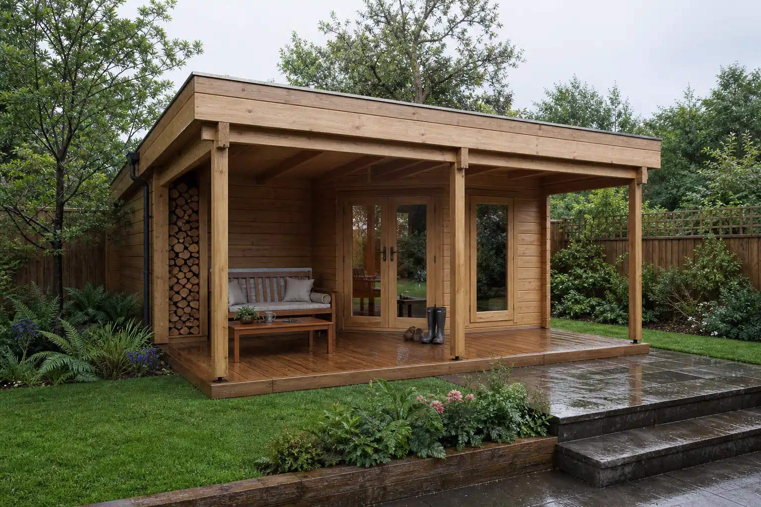 Timber cabin covered veranda